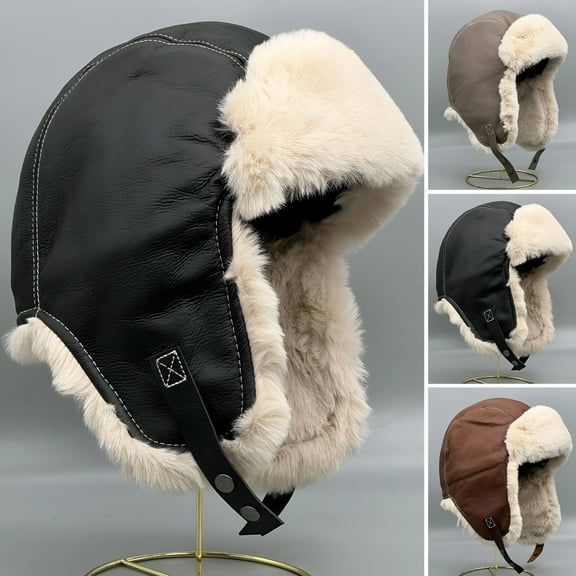 TELOLY Men Trapper Hat Bomber Hats Winter Trooper Ear Flaps Hats Aviator Snow Windproof Thermal Faux Fur Warm Hunting Skiing Cycling Cold Weather Hats