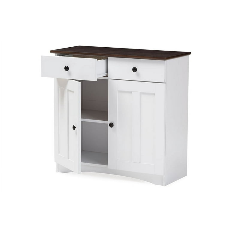 Baxton Studio Lauren Modern and Contemporary Two-tone White and Dark Brown Buffet Kitchen Cabinet with Two Doors and Two Drawers Baxton Studio Lauren Modern and Contemporary Two-tone White and Dark Brown Buffet Kitchen Cabinet with Two Doors and Two Drawers