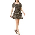 thumbnail image 1 of Vestido Floral con Mangas Abullonadas, Espalda Fruncida y Escote Corazón para Mujer XL Café, 1 of 7