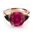 thumbnail image 2 of Gem Stone King 18K Rose Gold Plated Silver Red Created Ruby and Black Onyx 3-Stone Ring for Women (7.72 Cttw, Round 12MM, Trillion 5MM, Size 6), 2 of 3