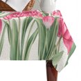 thumbnail image 4 of Pink Tulip Flower Table Cloth Waterproof Tablecloths, Spring Floral Leaves Plants Retro Beige Tablecloth Dining Table Cover for Kitchen Party Tabletop Outdoor, Rectangle Tablecloth 60x84 Inch, 4 of 9