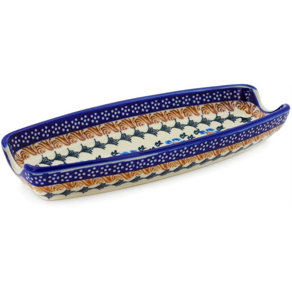 Polish Pottery 9¼-inch Corn Tray (Blue Cornflower Theme) Hand Painted in Boleslawiec, Poland   Certificate of Authenticity