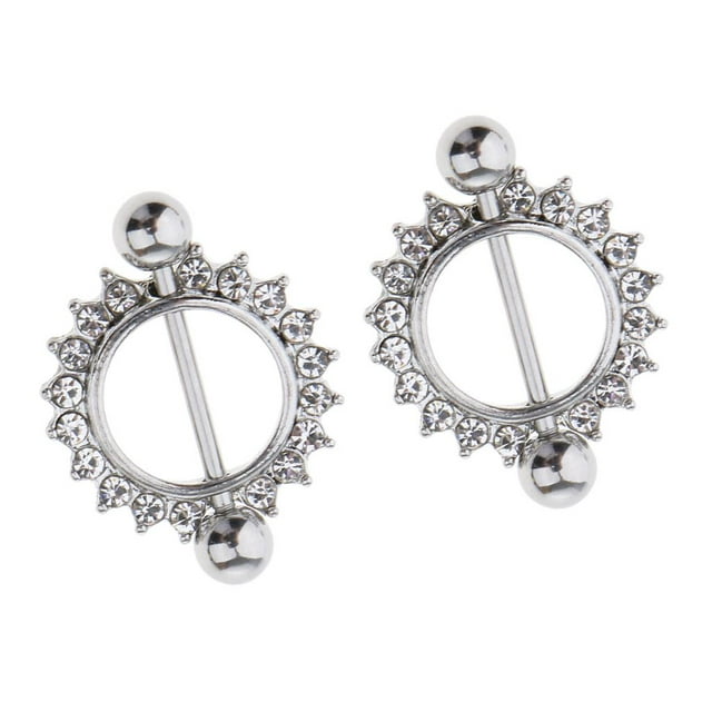 1 par de flores, de imitación, de imitación, cristal, pezón, barra, , 14 g / 16 g, 4 estilos, elección de flores Rhinestone blanco Zulema Anillo de pezón de acero inoxidable