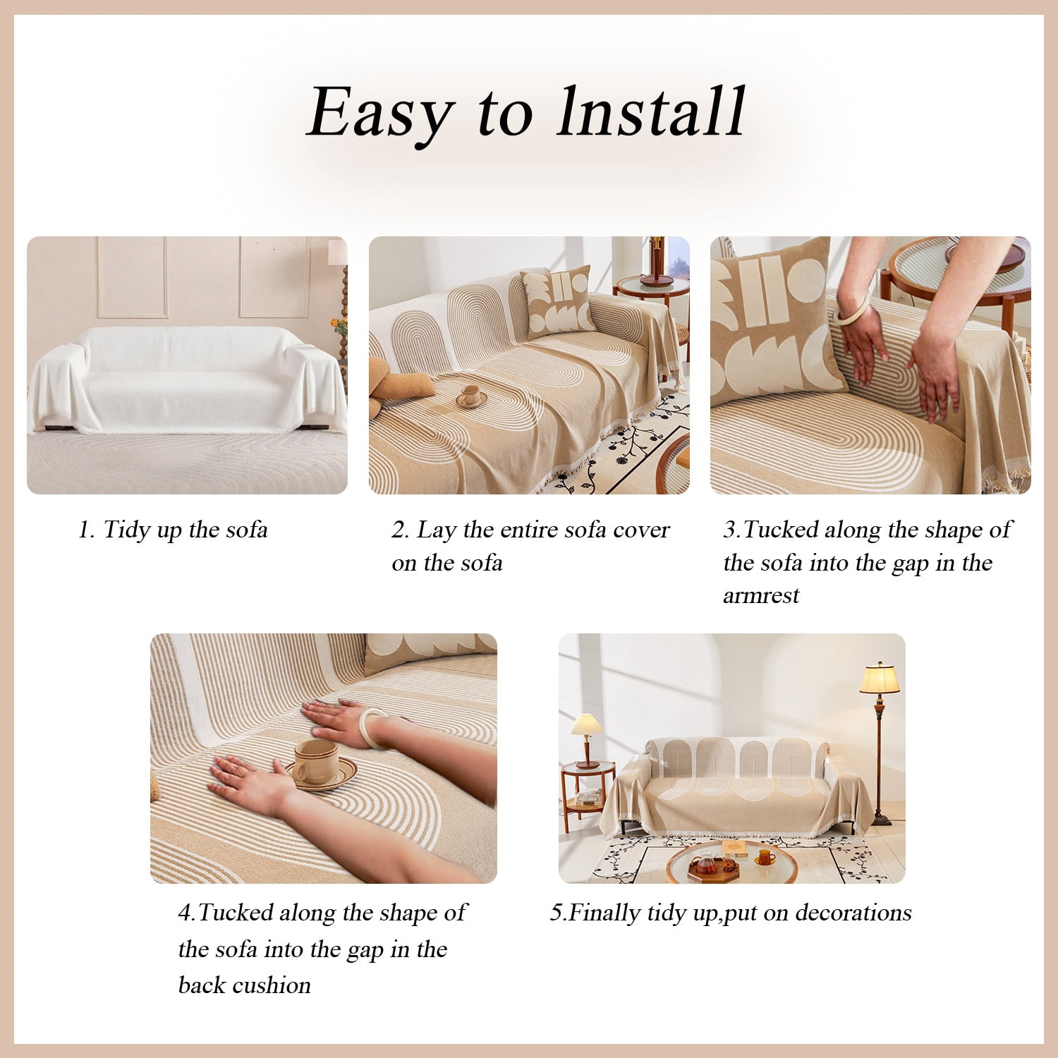 NAYOROOM Artistic Beige Sofa Cover，Couch Cover Protector Slipcover Sofa Towel Furniture Cover for Living Room（71"x 134" X-Large）