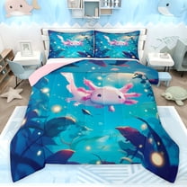 Castle Fairy Child Cute Axolotl Twin Comforter Sets,Cartoon Pink Animal Bedding Set