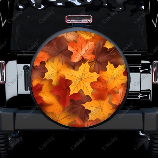 Vibrant Colorful Autumn Leaves Polyester Universal Spare Wheel Tire Cover Wheel Covers for Trailer RV SUV Truck Camper