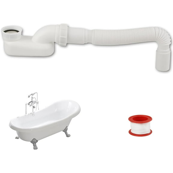 Low Profile 1 1/2 P Trap, Flexible Bathtub Shower Drain Pipe, Suitable for Freestanding Bathtub RV Bathtub(white)