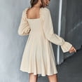 thumbnail image 4 of Vestido de manga larga para mujer, estilo francés, elegante, con cuello cuadrado, manga abombada, corte entallado, vestido de corte A para fiesta nocturna, color caqui S, 4 of 8
