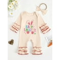 thumbnail image 2 of aturustex Toddler Girls Easter Jumpsuits 0 3M 6M 12M 18M Infant Baby Ruffled Long Sleeve Rompers Bunny/Letter Embroidery Bodysuits Pants Crewneck Jumply Spring Fall Clothes for Holiday Party, 2 of 6