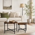 thumbnail image 2 of Set of 2 Round Coffee Table with Metal Frame, Industrial Nesting Center Table End Tables for Apartment Home Office, Rustic Brown, 2 of 9