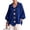 Blue, variant on Women's Wavy Collar Knit Cardigan, Oversized Lantern Sleeve Sweater with Large Metal Buttons, Irregular Scalloped Hem Fall Winter Casual Outerwear Light Gray L