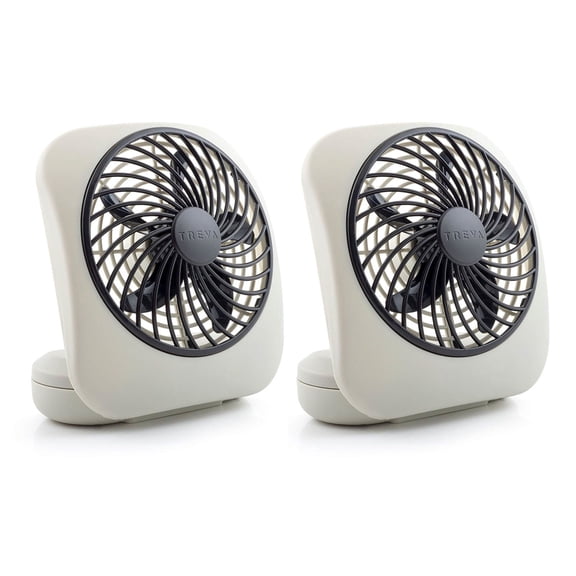 Treva 5 inch Portable Battery Powered 2 Speed Personal Desktop Fan, Gray, 2 Pack