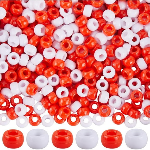 1000pcs Pony Beads 6 x 9 mm Red White Pony Beads Valentine's Day Theme Red White Mix Opaque Hair Braid Kandi Plastic Spacers Bulk for Jewelry Making Christmas Wedding Birthday Necklaces for making