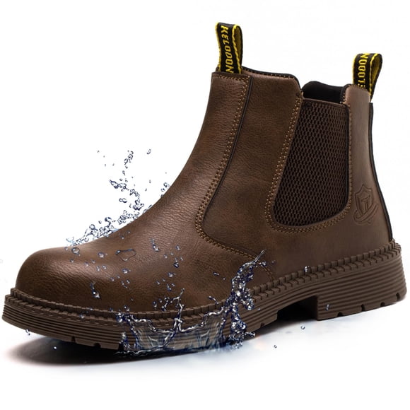 KELODON Waterproof Steel Toe Boots for Men-6 Inch Leather Slip On Safety Work Boots Mens Steel Toe Shoes Indestructible Non Slip Resistant Ankle Indu