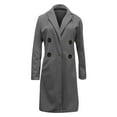 thumbnail image 5 of Women's Notch Lapel Double Breasted Wool Blend Mid Long Pea Trench Coat Gray XL, 5 of 5