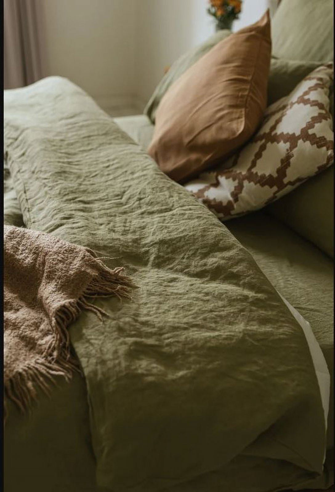 Pavish Export Olive Green Duvet Cover Set 3 pieces with 2 Pillow Cases Bedding Set Stonewashed Soft Cotton Duvet Cover Set Boho Bedding Duvet Full