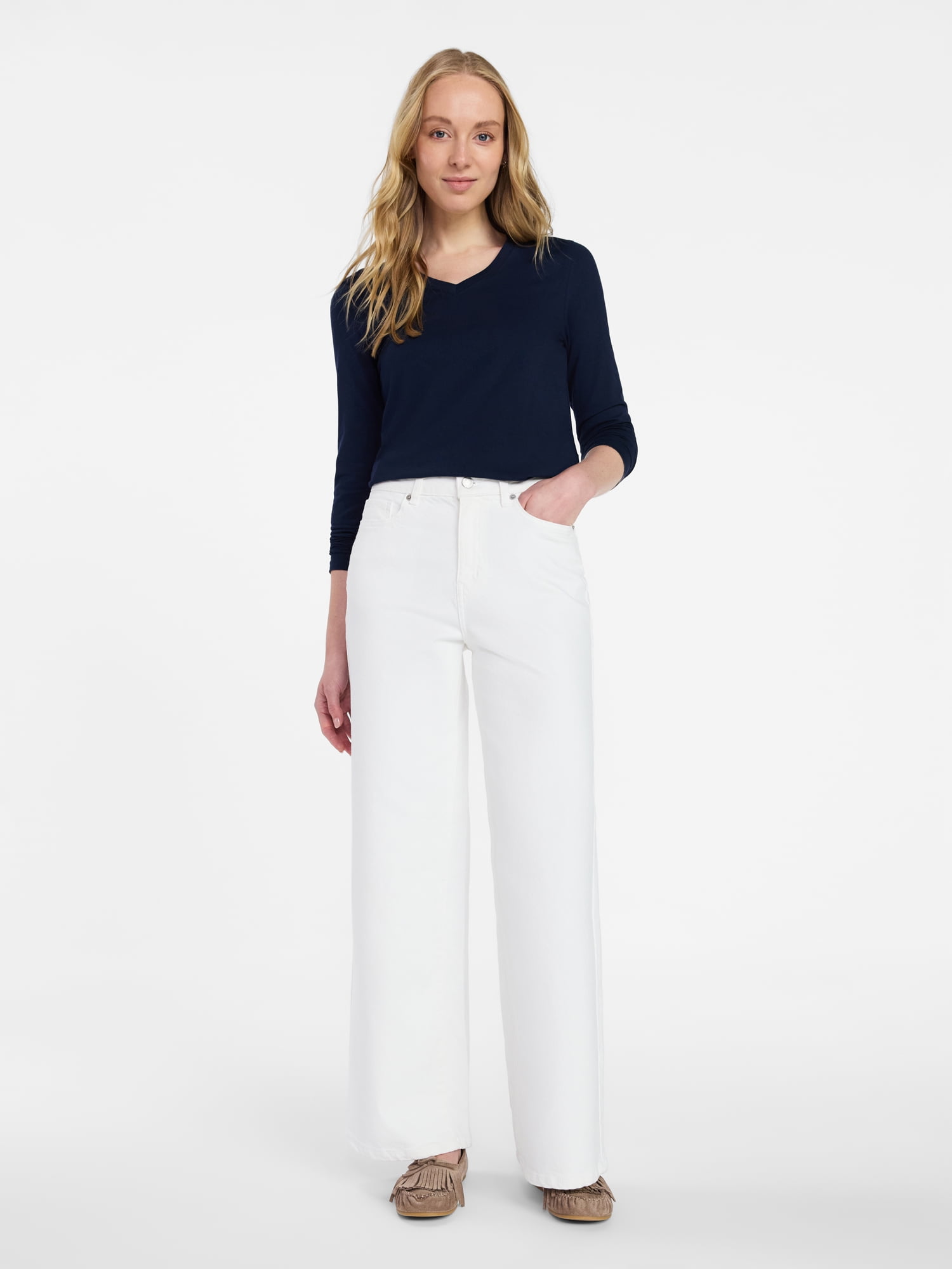 Time and Tru Women's Wide Leg Jeans, 31" Inseam, Sizes 0-22, 0L-22L