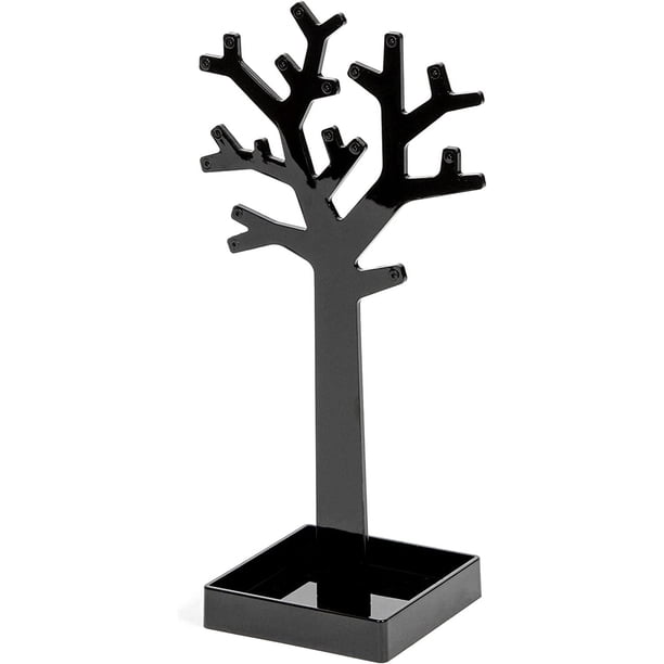 Porta joyas en forma de árbol, color negro, Dimensiones: 9,9 x 9,9 x H.30 cm No contiene acrílico, ramas para joyas, porta joyas, collares, portaequipajes