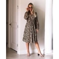thumbnail image 2 of Vestido midi de leopardo para mujer, elegante vestido de manga larga con cintura alta, botones en la parte delantera, cinturón con cordón y forro tipo A, 2 of 5