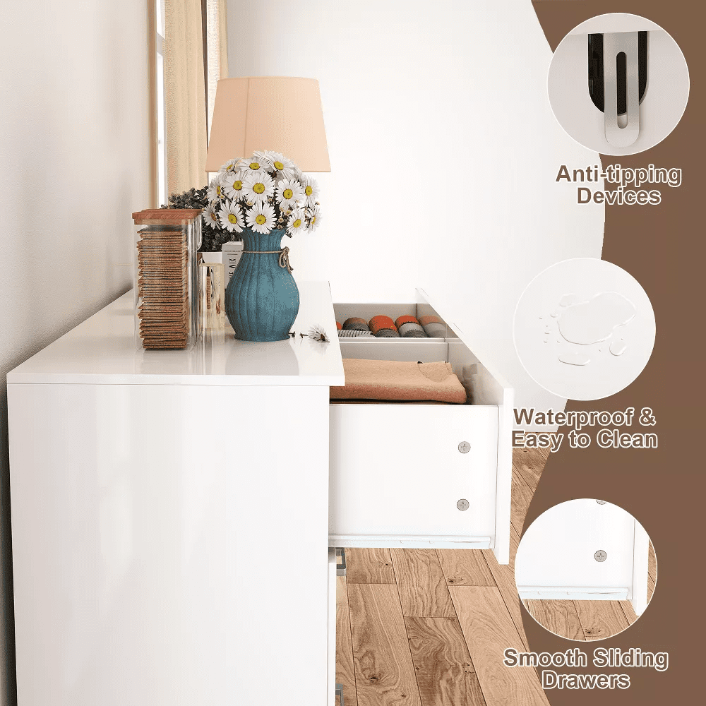 SUGIFT 6 Drawer Dresser, Large Wooden Horizontal Storage Organizer for Bedroom, Living Room or Closet