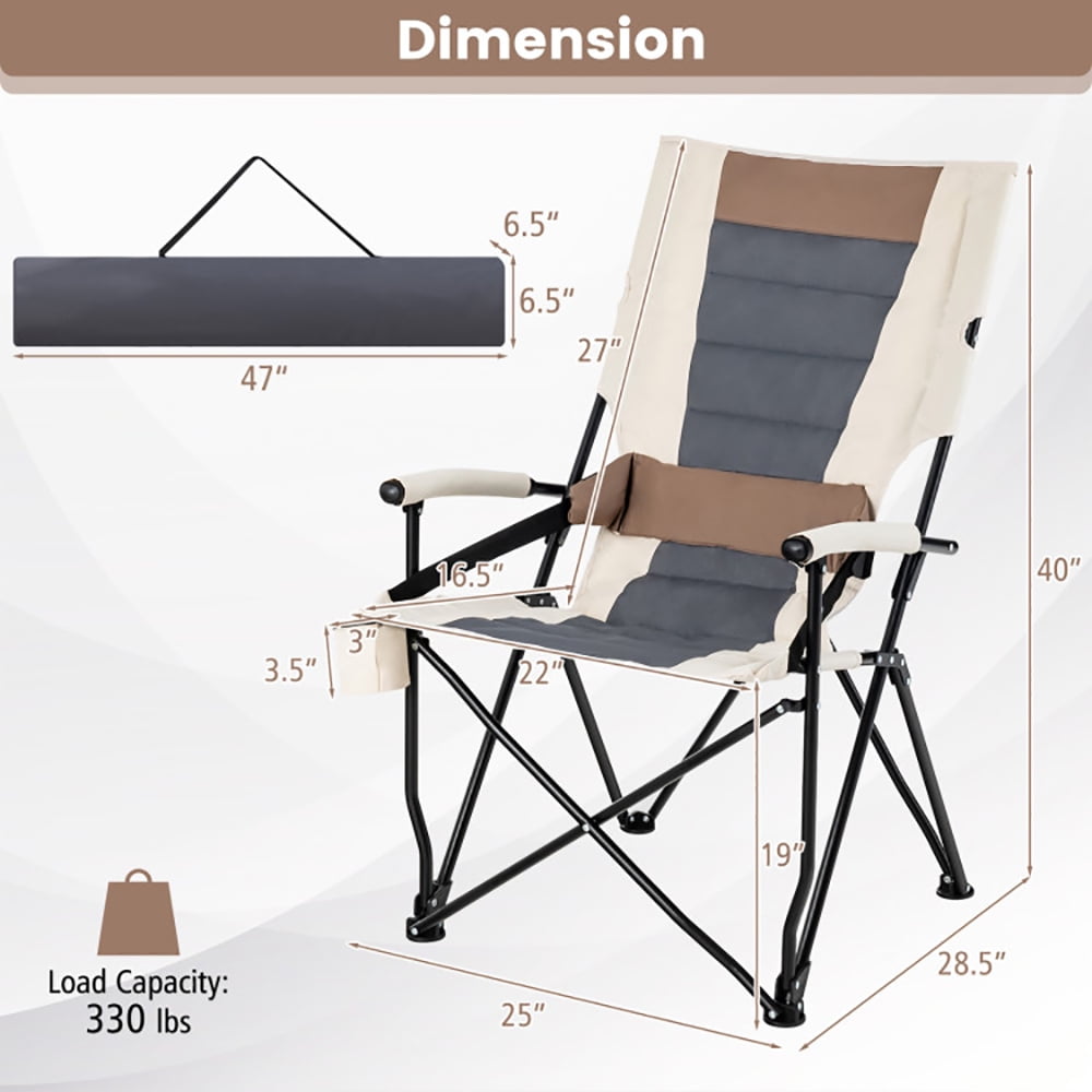 Aimee Lii Folding Camping Chair with Cup Holder Armrest and Lumbar Pillow, Portable Chairs for Adults, Comfy Outdoor Chair