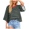 thumbnail image 3 of COMVALUE Tops for Women Striped 2026 Fashion T Shirts for Women Color Block Crewneck Design Loose Basic Tee (Black, XL), 3 of 7