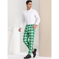 thumbnail image 4 of Pantalones de tela escocesa para hombre, ajuste regular, parte delantera plana, trabajo, baile de graduación, pantalones a cuadros Verde claro S, 4 of 6