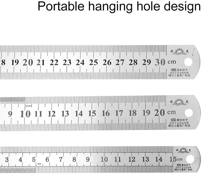 Set De 3 Règles En Acier Inoxydable - 15 Cm, 20 Cm, 30 Cm - Double Face Métrique/impérial, Pour Bureau, école, Atelier - 11