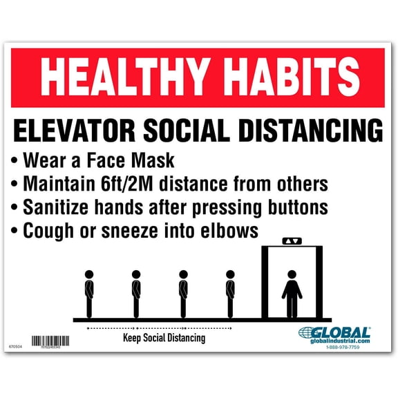 Global Industrial Elevator Social Distancing Sign 10""W x 8''H Wall Adhesive