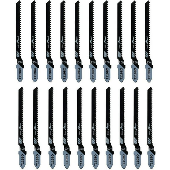 20-Piece T119BO 12 TPI Assorted T- Scrolling Jig Saw Blades Set for Cutting Wood