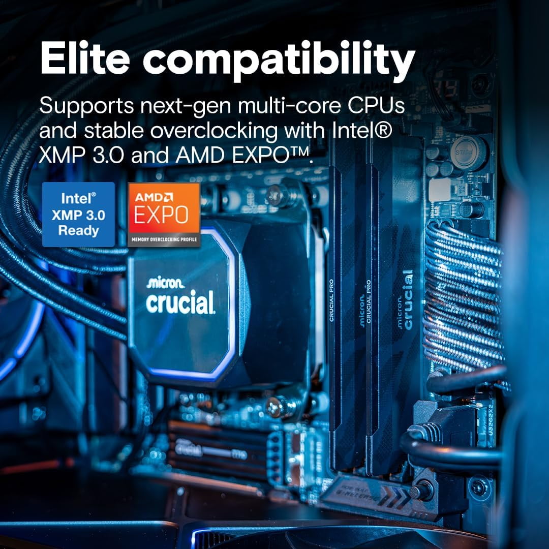 Crucial Pro CP2K16G64C32U5B DDR5 RAM 32GB Kit (2x16GB), 6400MHz CL32, Overclocking Desktop Gaming Memory, Black
