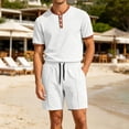 thumbnail image 6 of hotojiny Men's 2 Pieces Set Short Sleeve Henley Shirts and Comfortable Shorts Set Summer Beach Vacation Outfits(White,X-Large), 6 of 7