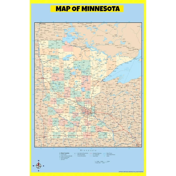 Minnesota Map Poster - Laminated Wall Map - Style D - 18x24 - Ideal for Classrooms and Homes – Features Bright Colors and Vivid Imagery
