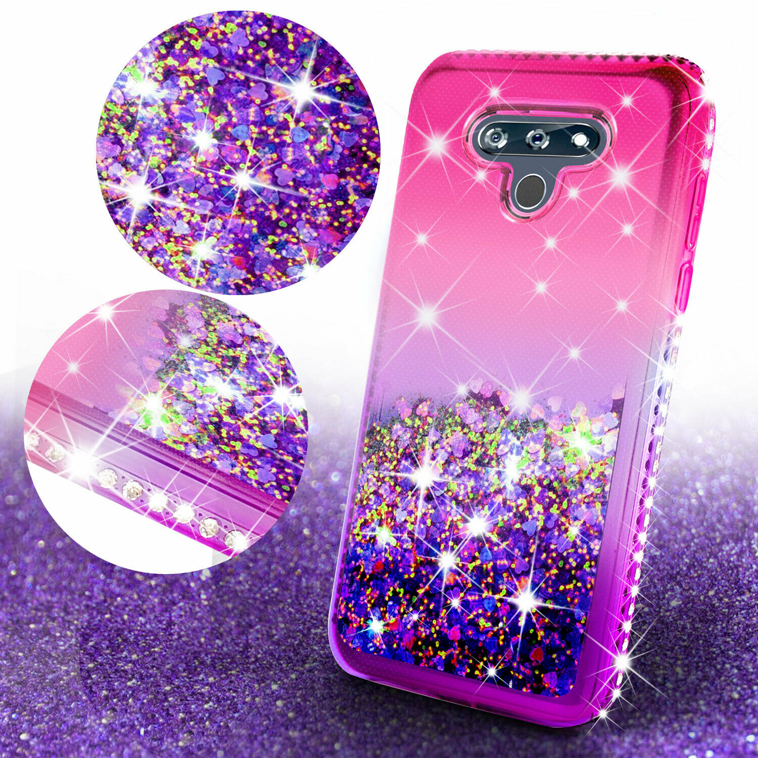 LG LG Harmony 4, Premier Pro Plus L455DL Case w[Temper Glass] Cute Liquid Glitter Bling Diamond Bumper Girls Women Phone Case for LG LG Harmony 4, Premier Pro Plus L455DL - Pink/Purple - image 3 of 5
