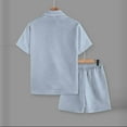 thumbnail image 6 of RKSTN Mens Workout Sets Summer Embossed Texture Jogging Suits Sets Solid Color Button Up Collared Short Sleeve Shirt Top Elastic Waist Shorts with Pockets Casual Outing Outfit Matching Sets, 6 of 9