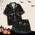 thumbnail image 5 of Tisuna Halloween Short Sleeve Pajamas Set For Kids Girls Bat Print Collared Tops And Shorts Pjs Set Loose Fit Casual Kids Halloween 2 Pieces Loungewear For Age 2-13 Years, 5 of 5