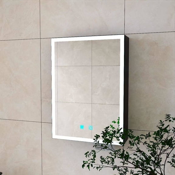 Mirror Medicine Cabinet with Storage,White led Lighted Bathroom Mirror Anti Fog smart Medicine Cabinet,wall Mounted Bathroom Mirror Cabinet,16 * 22 one Door Aluminum Cabinet,Black
