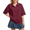 thumbnail image 2 of Dresfit Women's Polo Shirts Short Sleeve Golf Shirts Summer 2026 Button Down Collared Tennis Basic Tees Breathable Loose Plus Size Golf Tops M, 2 of 6