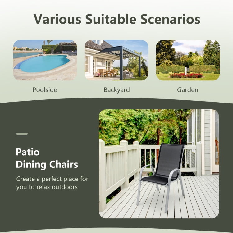 Aimee Lii 4 Pieces Stackable Patio Dining Chairs Set with Armrest, Outdoor Patio Furniture, Black Aimee Lii 4 Pieces Stackable Patio Dining Chairs Set with Armrest, Outdoor Patio Furniture, Black