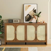 Lisicues Rattan Sideboard Buffet Cabinet Kitchen Storage Cabinet, with Adjustable Shelves, for Kitchen  Living Room, Walnut