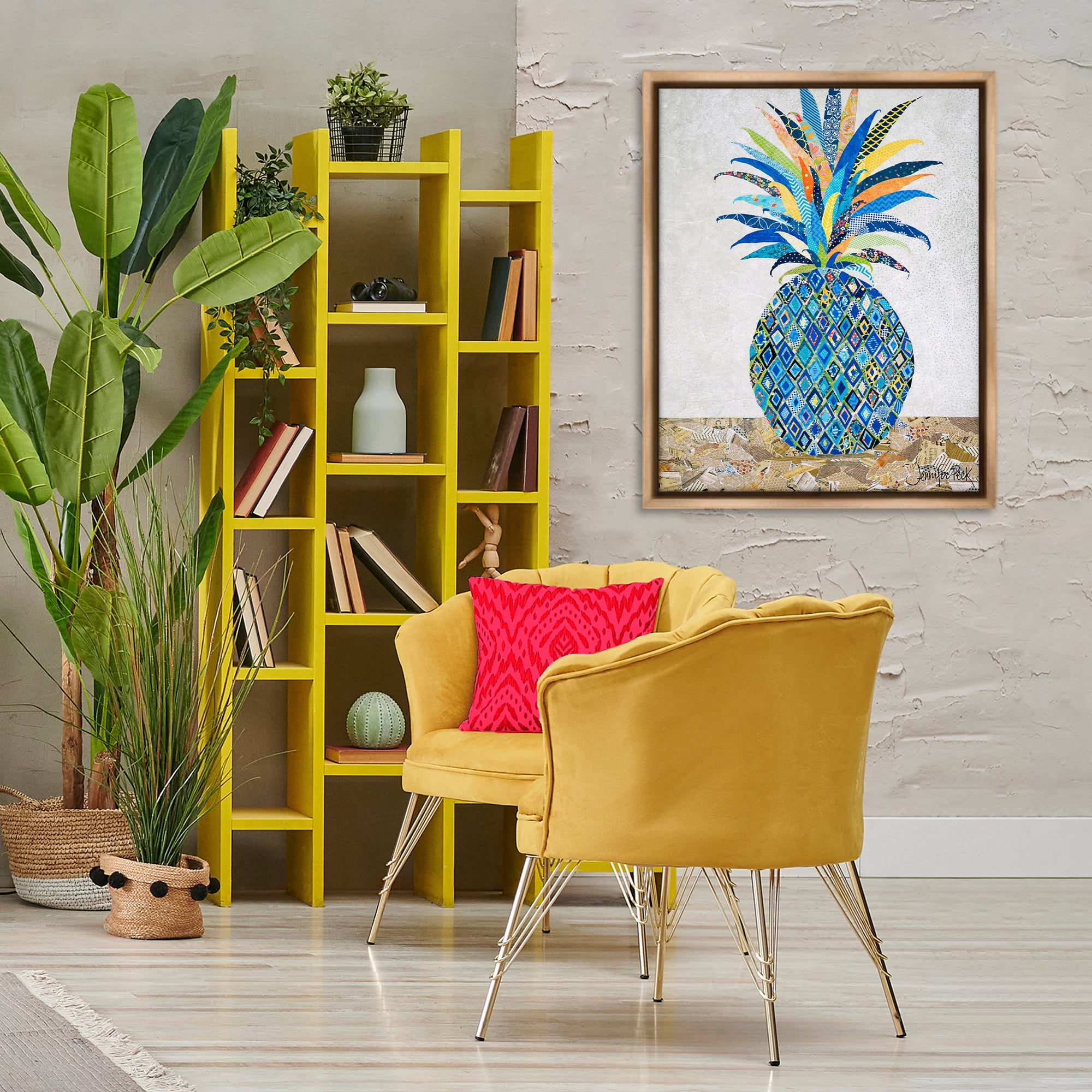 Stupell Industries Mosaic Patterned Pineapple Food & Beverage Painting Brown Floater Framed Art Print Wall Art, 25 x 31