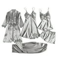 thumbnail image 2 of Women's Ice Silk Sexy 5-Piece Set - Long Sleeve Thin Plus Size Bathrobe & Sleepwear, Gray, XL, 2 of 4