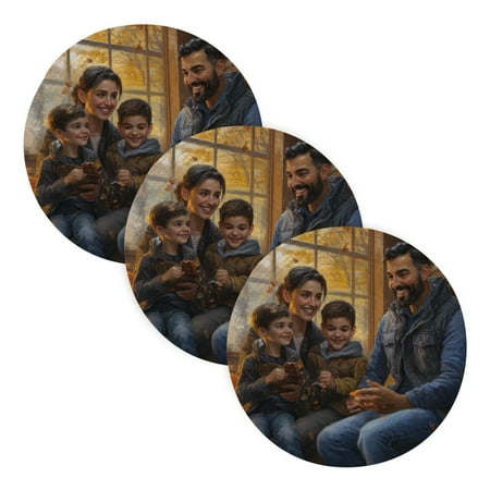 

Thanksgiving Cozy Family Trivet Mats Round Pot Holders Hot Pads Set of 3 Heat Resistant Mats for Kitchen