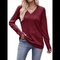thumbnail image 2 of Camisas de Larga para Mujer, Cuello en V, Blusas Casuales de Otoño, Suéteres Holgados, Túnicas, Ropa de Moda 2025. Rojo Vino L, 2 of 10