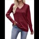 thumbnail image 2 of Camisas de Larga para Mujer, Cuello en V, Blusas Casuales de Otoño, Suéteres Holgados, Túnicas, Ropa de Moda 2025. Rojo Vino L, 2 of 10