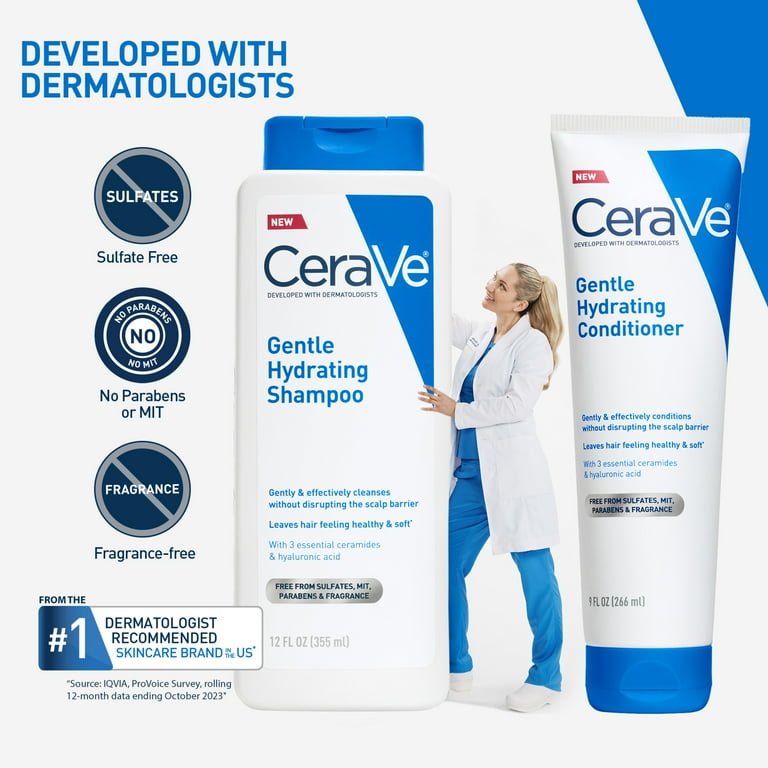 CeraVe Gentle Hydrating Shampoo, Sulfate Free, Paraben Free, Fragrance Free, All Hair Types, 12 fl oz