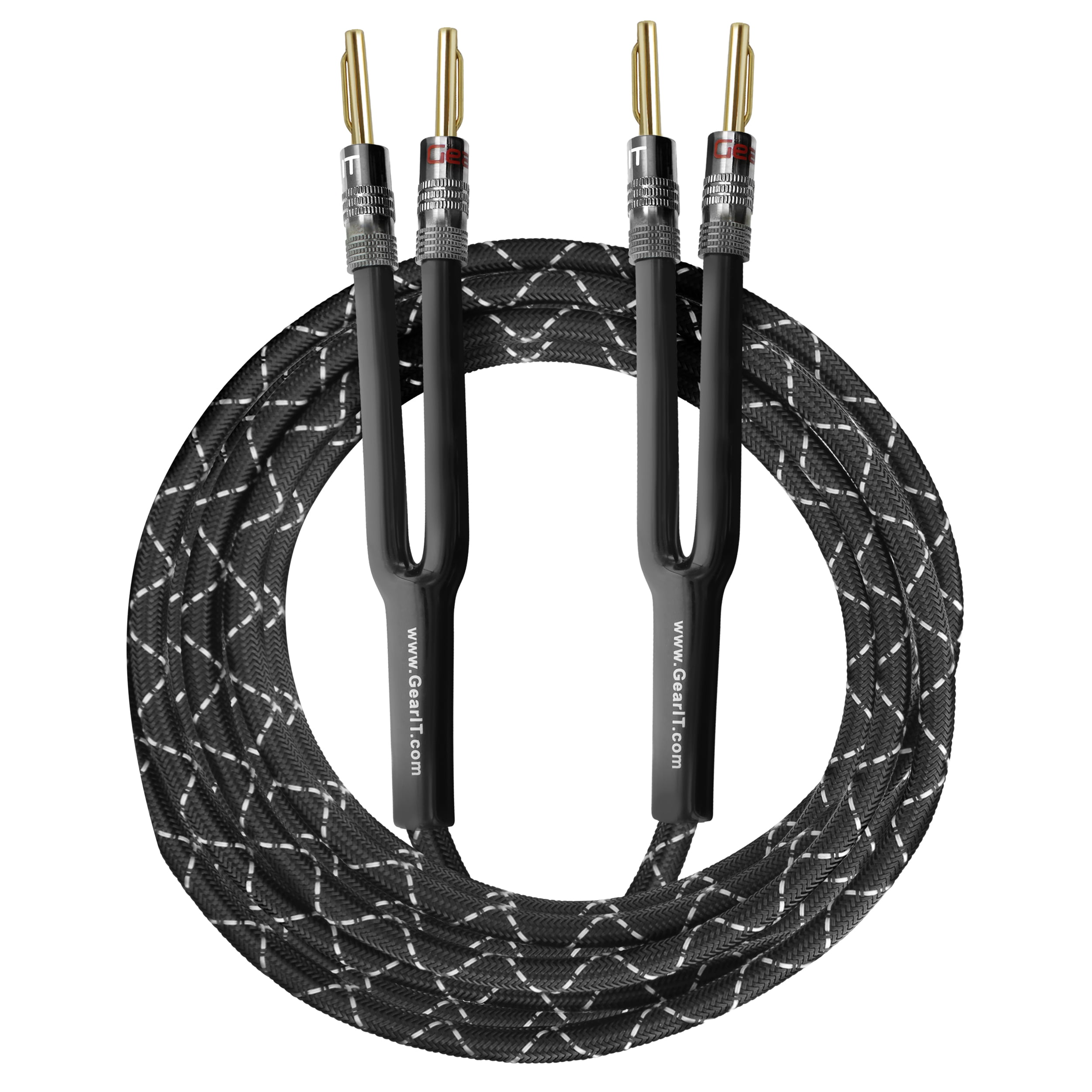 with Dual Gold Plated Banana Plug Tips OFC Black Construction Oxygen-Free Copper GearIT 12AWG Premium Heavy Duty Braided Speaker Wire 15 Feet