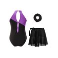 thumbnail image 2 of inlzdz Girls Sparkle Sleeveless Ballet Dance Gymnastics Leotard with Wrap Skirt Hair Band Set Purple 12, 2 of 6