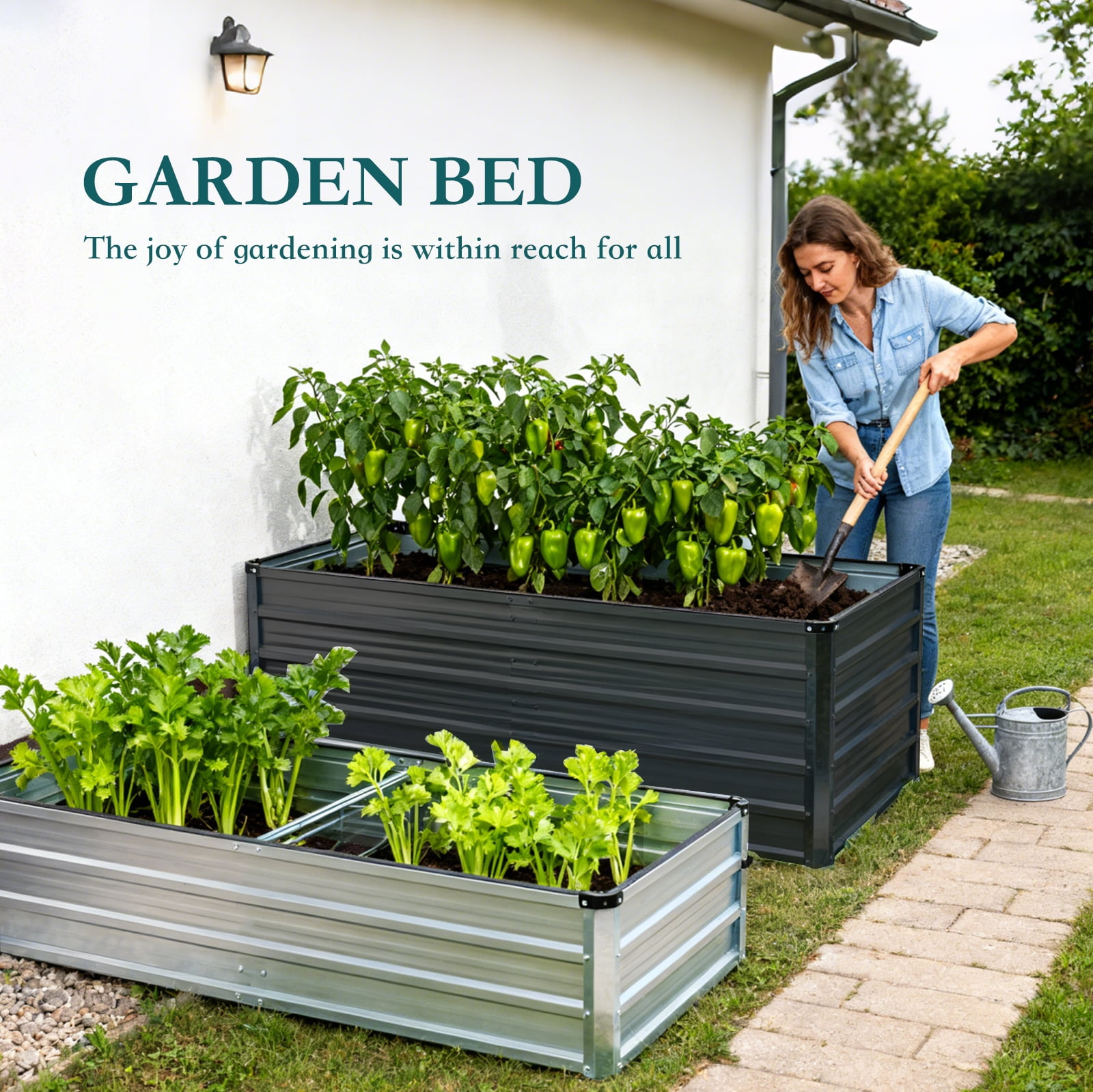 EDX Outdoor Metal Raised Garden Bed 6x3x2FT, Steel with Support Bars, Rust-Resistant Coating, Open Base for Drainage, Gray