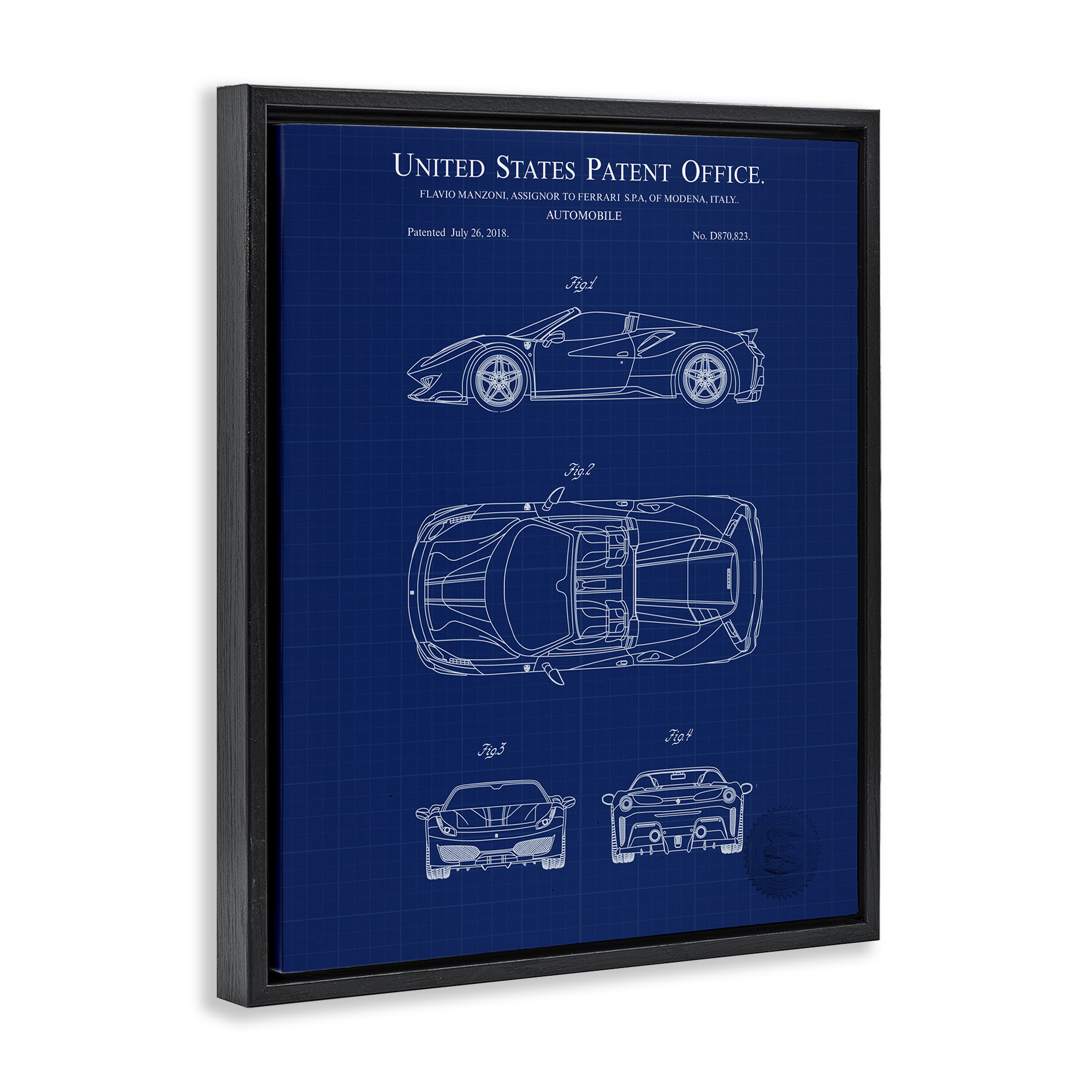 Stupell Industries Detailed Automobile Blueprint Transportation Painting Black Floater Framed Art Print Wall Art, 25 x 31